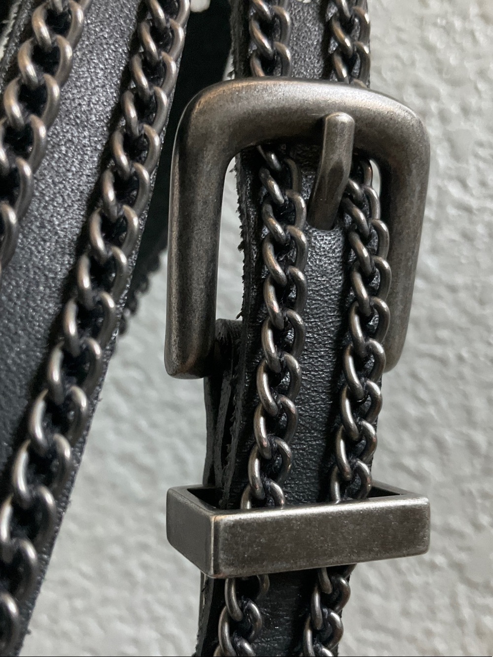 Black Leather Chain-Trim women belt